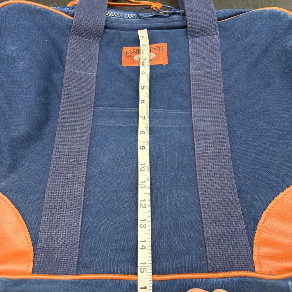 Vintage Lands End Deluxe Square Rigger Navy Blue Canvas Leather Briefcase Bag